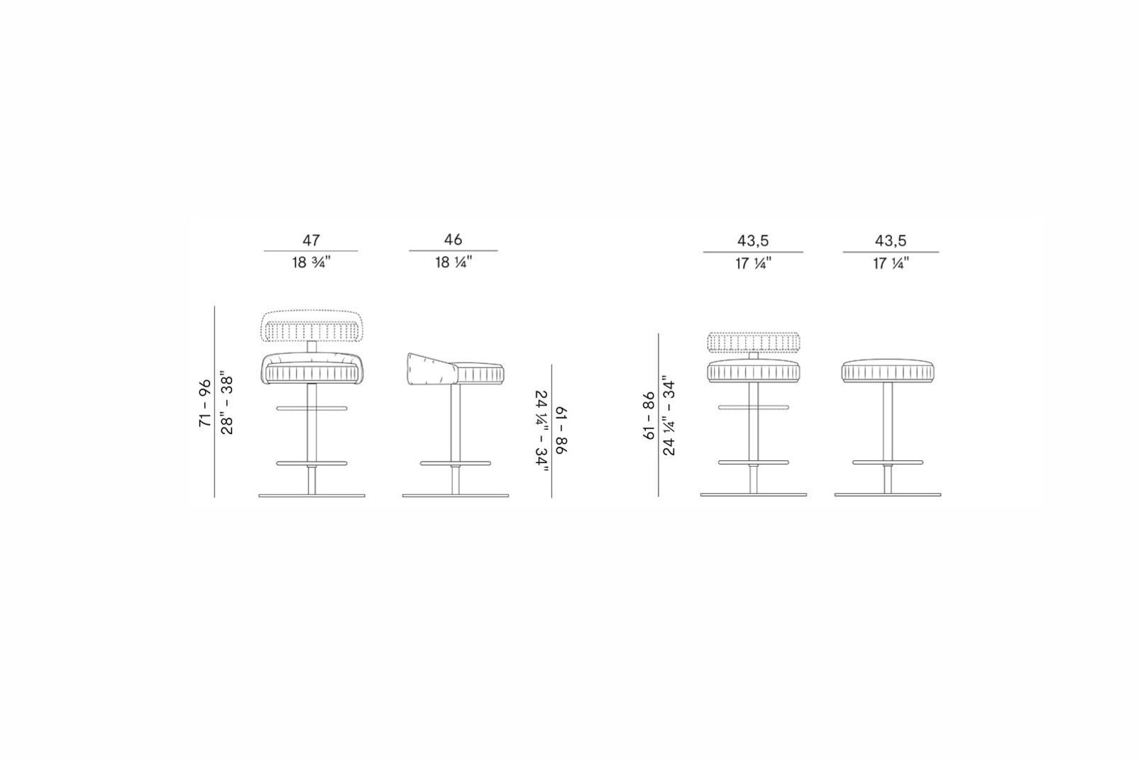 Барные поворотные стулья PLISSE от Potocco