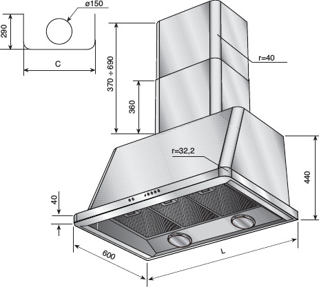 Стальная вытяжка ILVE AM-90/I
